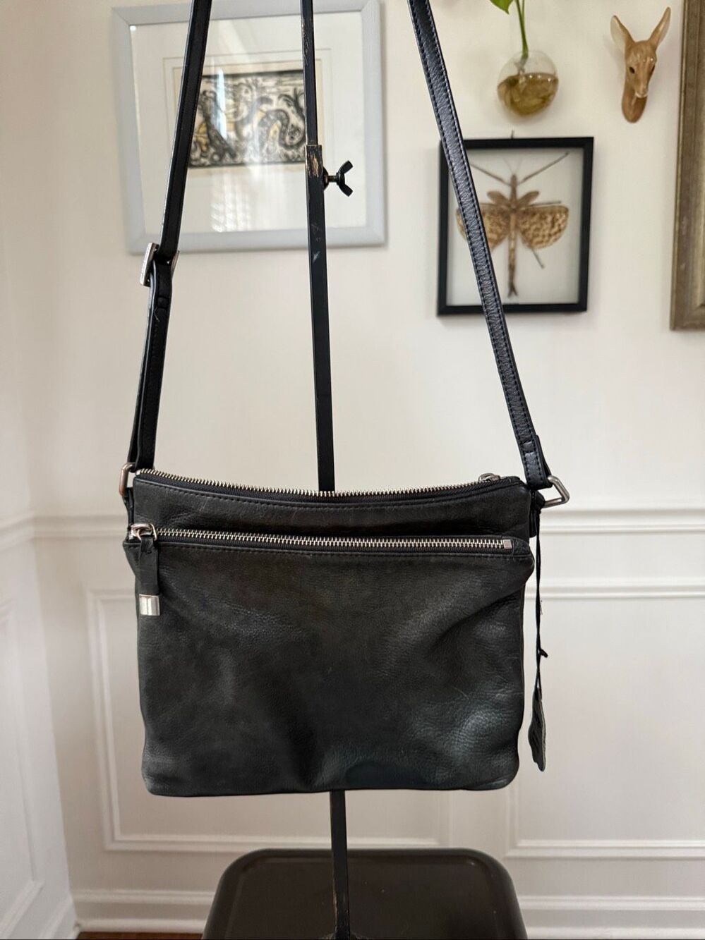 Margot New York Black Leather Crossbody Shoulder Bag Purse
